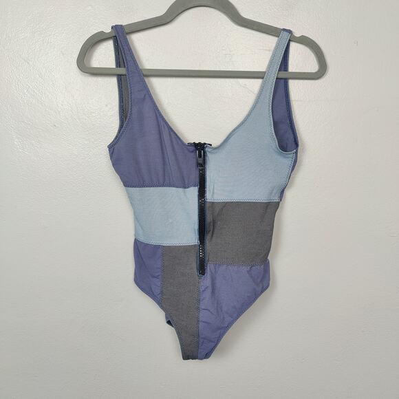Lisa Marie Fernandez Patchwork Swimsuit Womens 3 6-8 Blue Zip One Piece Beach - Picture 1 of 6